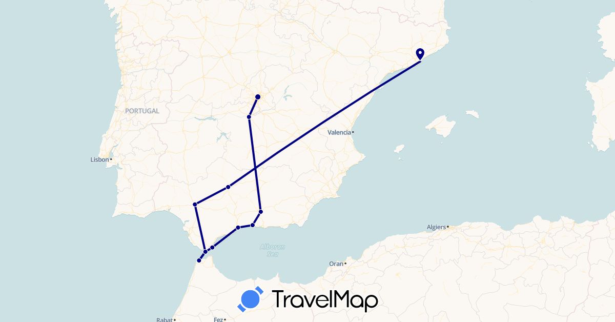 TravelMap itinerary: driving in Spain, Gibraltar, Morocco (Africa, Europe)